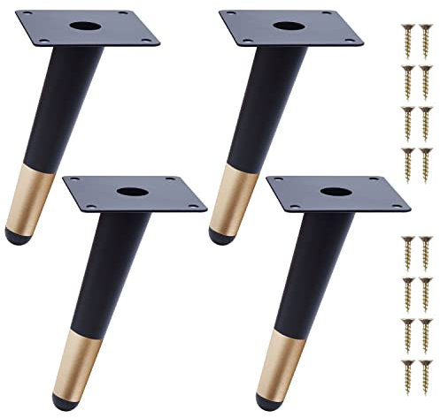 NAKUPENDA Möbelfüße 4 Stück Metallbeine für Möbel Möbelbeine Kegel Schräg Möbelfüße Tischbeine Schrankfüße DIY für Schrank Stuhl Couchtisch (15cm Höhe,Schwarz mit Goldene)