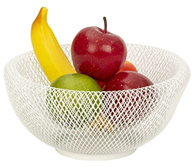 Lifestyle & More Moderner Obstkorb aus Metall, Weiß Obstschale doppelwandig, Obstaufbewahrungskorb, Multifunktionaler Obstkorb 25x13 cm