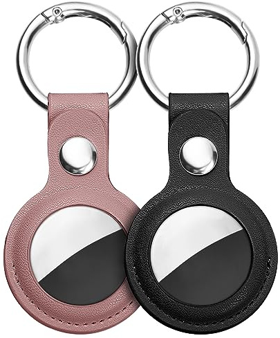 Ainiv Schutzhülle für AirTag, 2 Stück Leder Keyring Schutzhülle | Kompatibel mit AirTags, Tragbar Keyring Abdeckung für AirTags, Hülle für Apple AirTag, Leder Hülle Schlüsselanhänger Case