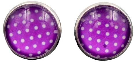 Stechschmuck Ohrstecker Handmade Ohrclips Ohrklemmen Punkte Polka Dots Lila Weiß Rockabilly 50er Jahre Silber Farben Damen Kinder Kitsch Kawaii 1 Paar Größe Wählbar (Ohrstecker 10mm)