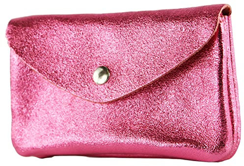 modamoda de P11 Portefeuille en cuir pour femme Taille M Fabriqué à la main en Italie, Rose bonbon métallisé, m, Petit porte-monnaie léger