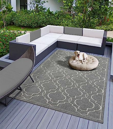 Teppich Indoor & Outdoor Teppich Capri mediteranes Florentiner Design, rechteckig, Höhe: 5 mm, Kurzflor Balkon Terrasse Küchenteppich Wohnzimmer grau 160x230 cm