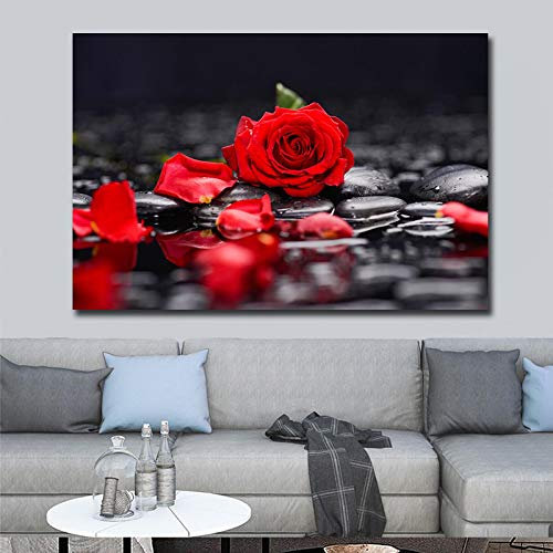 Quadri Moderni Soggiorno Quadro estetiche per fiori da parete Arte della parete su tela Quadri con rose rosse Quadro Soggiorno Decorazioni per la camera da letto 30x40cm Senza Cornice