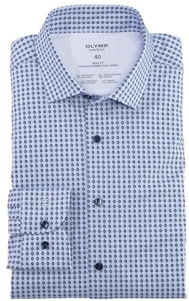 OLYMP Herren Businesshemd Langarm Level.Five.Body.fit,Digitalprint auf Jersey,Body fit,Modern Kent,bleu 11,39