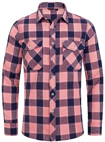 J.VER Karohemd Herren Hemd Casual Trachtenhemd Langarm Oktoberfest Winter Bügelfreie Baumwollhemden mit Brusttasche,Rosa,L