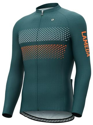 LAMEDA Men's Cycling Jerseys Long Sleeve Cycling Tops Bike T-Shirt Clothing Cycling MTB Mountain Bike Shirt for Men Breathable(RY_GN_XL Green