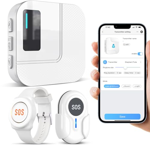 DAYTECH Smart Wrist Personal Alarm for Elderly, Wireless Panic Button Linked To Phone, Call Button for Elderly, 1* Wrist Button, 1*Call Button, 1*WIFI Receiver Supports Tuya 2.4GHz Wi-Fi