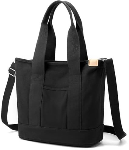 YILCER Tragetasche mit mehreren Taschen und Reißverschluss, japanische handgefertigte Handtasche aus Segeltuch mit Fächern, Multifunktions-Umhängetasche für Damen, Schule, Arbeit, Reisen, Schwarz,