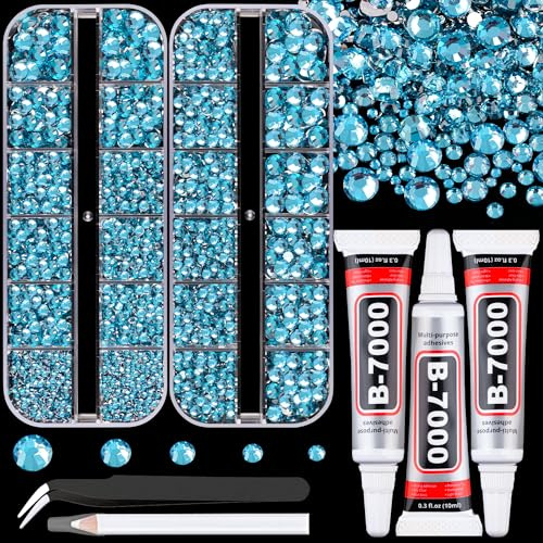 Resin Rhinestones for Crafting with B7000 Jewelry Glue, 2 Boxes Indicolite Flatback Crystals with 3Pcs 10ml Glue for Bedazzling Crafts DIY Nail Art Makeup，Non Hotfix Gems for Clothing Shoes