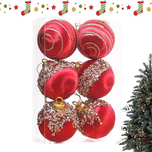 6 teiliges Set Samt Weihnachtskugel Set,Samt Weihnachtskugeln,christbaumkugeln, weihnachtskugeln samt,Bruchsicheres Weihnachtskugel Ornament Samt Set,mit Metallschnur für Garten,Hof,Pool,Zuhause,Party
