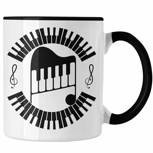 Trendation - Piano-Spieler Tasse Geschenk Klavier Kaffee-Becher Geschenkidee Flügel Musiker Klavier Klavier-Spieler (Schwarz)