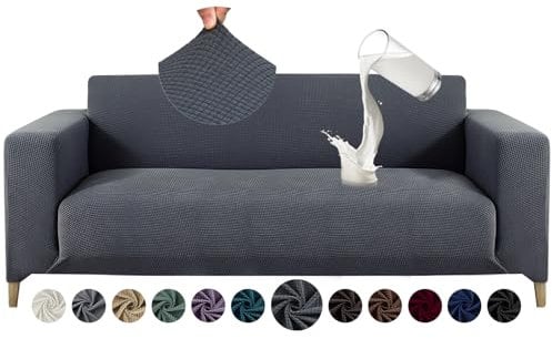 Alishomtll Sofa Überzug 3 Sitzer Stretch Sofabezug Universal Wasserabweisend Couch Überzug Sofaüberwürfe Elastische Jacquard Couchbezug rutschfest Sofaschoner für Hunde Katzen (185-230cm, Dunkelgrau)