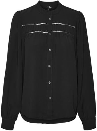 VERO MODA Vmemma LS Lace Shirt Wvn Ga Noos Blusa de Manga Larga, Negro, XL Mujeres