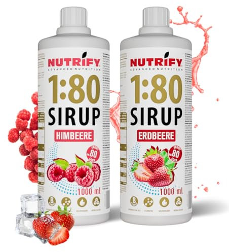 NUTRIFY Vital Fitness Drink 1:80 - Juego de jarabe de 2 x 1 l, fresa y piña, concentrado de bebidas con vitaminas y L-carnitina sin azúcar, 160 litros, bebida deportiva baja en calorías, 2 unidades de