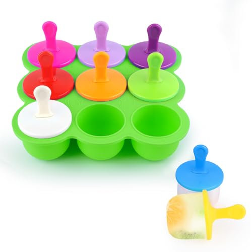 KEWUZY Eisformen Silikon, 9 Mulden Eisform mit Kunststoffstäbchen, Eisformen Kinder, Mini Eisformen Silikon BPA Frei Förmchen, Eis Formen für Stieleis, Kleine Eisbehälter (Grüner)