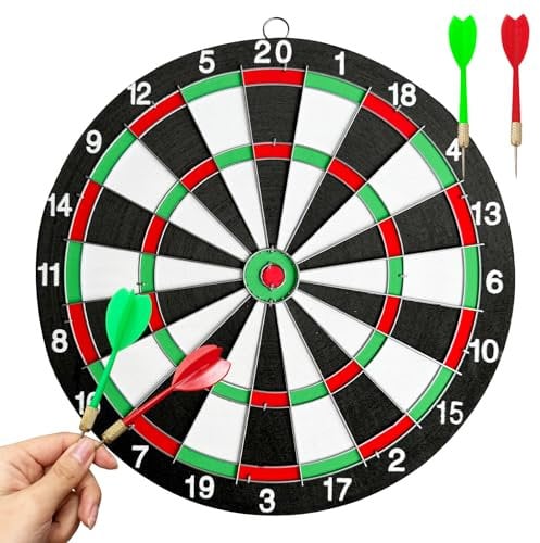 Dartscheibe Kork, inkl. 4pcs Dartpfeile Metallspitze, Professionelle Zahlenring Dartscheibe Set mit Dartwerkzeug, Wandhalterung,geeignet für Indoor und Outdoor Wurfspiel Kinder(12 Zoll)