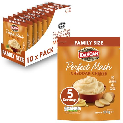 Idahoan Perfect Mash Potato Cheddar & Cheese Family 183g - Gluten Free Instant Mash Potatoes Cooks in 1 Minute Ready to Eat