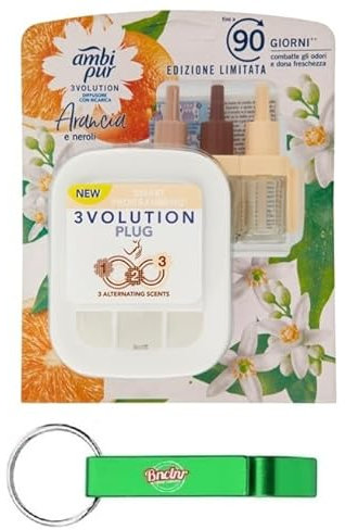8x Ambi Pur 3volution Lufterfrischer - Deodorierer für Bereiche Elektrischer Diffusor und Nachfüller, Orange und Neroli 20ml + Beni Culinari Kostenloser Schlüsselanhänger
