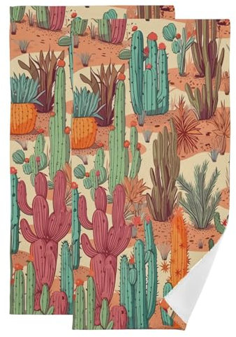 YOCIBIUT Handtücher für Badezimmer, Motiv: Western-Wüstenkaktus, saugfähige Mikrofaser, tropisches Grün, Orange, Sukkulenten, 35,6 x 71,1 cm, dekorative Badetücher für Bad, Gesicht, Gäste, Haare,