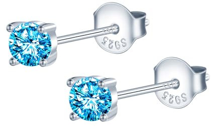 MOOFUN 4MM Zirkonia Ohrstecker Blau Damen Ohrringe Stecker 925 Silber Ohrring Erstohrstecker Ohrschmuck für Mama Freundin Mädchen Oma Schwester Frauen Geschenk Geburtstagsgeschenk