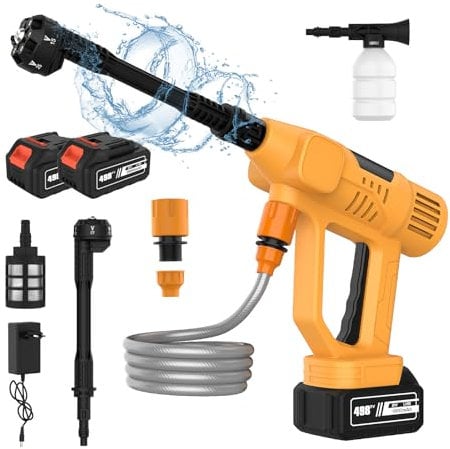 Idropulitrice a Batteria, 65 Bar Idropulitrice Portatile con 2 Batterie, LED Display, 6 in 1 Ugello, 10 Livelli di Pressione, 5M Tubo, Idropulitrice Senza Fili ad Alta Pressione per Auto, Giardino