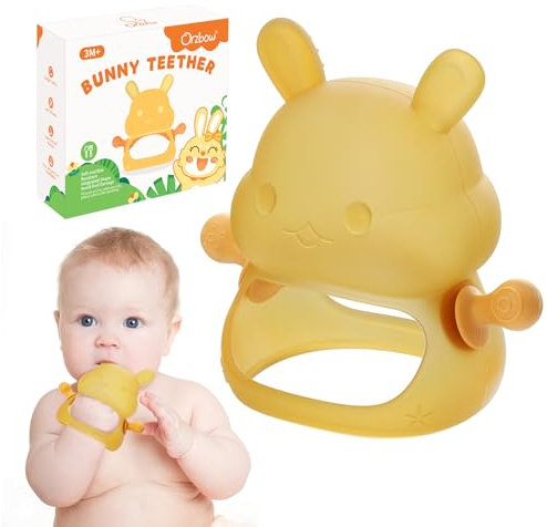 Orzbow Beißring Baby Spielzeug ab 3 6 9 Monate, Silikon Zahnungshilfe Baby Mitabnehmbarem Handgriff, Leicht Greifen & Reinigen, Beißspielzeug für Saugbedürfnisse, Schmerzlindernd, Nanosilber