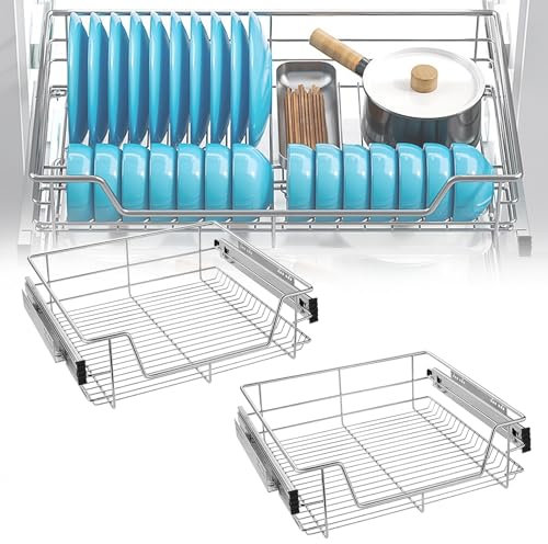 TANYEAR Teleskopschublade 2x60cm Küchenschrank Küchenschublade Ausziehbare Küchen Organizer Küchenschubladen Korbauszug Schubladen Küchen Regal Vollauszug Schlafzimmerschublade 20kg Belastbar