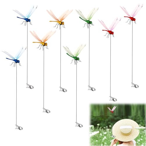 lasuroa 8pcs Dragonfly Stakes, 12.4x3.54in Vivid Dragonfly Pole Clip Decorative Garden Stakes Dragonfly Garden Stake Dragonfly Ornament for Indoor Outdoor Garden Deoration (4 Colors)