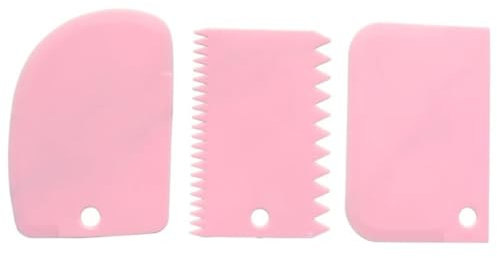 HRLORK 3 Pack Cake Scraper Plastic Cream Scraper Set Cream Edge Smoother Tools for Cake Baking Decorating- Pink