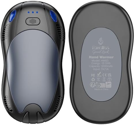 FANDLISS Handwärmer Elektrisch, Zweiseitige Heizung, 2er Taschenwärme mit 10000mAh, USB Taschenwärmer Wiederverwendbar mit 3 Wärmestufen, Winter Geschenke für Frauen Männer Outdoor Camping(Dunkelgrau)