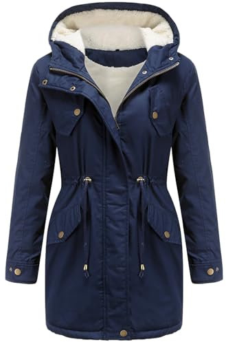 Miaikvs Parka à capuche doublée en polaire pour femme Manteau d'hiver rembourré coupe-vent chaud(Marine,XXL)