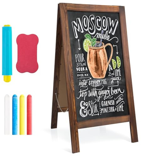 JEFURE A Frame Chalkboard Sign, 40 x 20 Extra Large Sidewalk Sign, Double-Sided Chalk Board, Blackboard Menu Board for Restaurants, Flower Shop, Cafés, Weddings, Brown