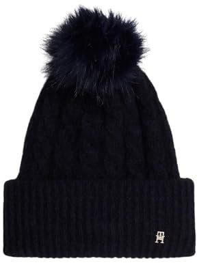 Tommy Hilfiger Timeless Beanie Cable, Damen Mütze, Marine