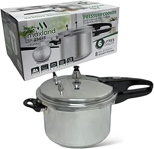 6 Litre Dual Handle Pressure Cooker for Kitchen & Catering, Aluminium + Stainless Steel, Suitable for all Hob Types Including Induction Hob - Silver