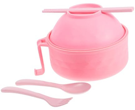 CLISPEED Bol à Ramen - Avec Couvercle Ensemble Pratique Plastique Pour Soupe Nouilles Et Riz Pour Universités Et Cuisine Couleur Rose