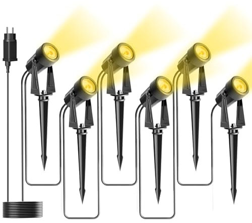 Bomcosy Gartenbeleuchtung, 20M/6er Set Gartenleuchte mit Erdspieß, DC 27V 600lm IP65 Wasserdicht LED Gartenstrahler mit Stecker, Warmweiß Scheinwerfer Gartenlampe Wegbeleuchtung Spot Außenbeleuchtung