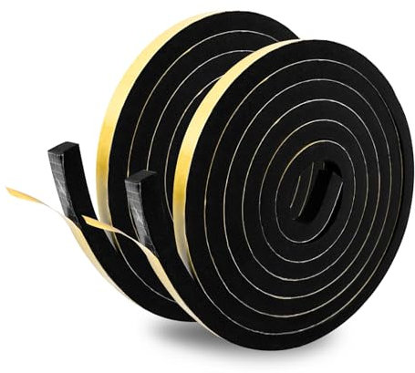 Maxentico 2 Pezzi Guarnizione Adesiva in Schiuma 2 m, Alta Densità Neoprene Adesivo Isolamento Nastro Sigillante, Nastro Autoadesivo in Schiuma 7 mm x 2 mm, Guarnizioni Finestra Porta in Gommapiuma