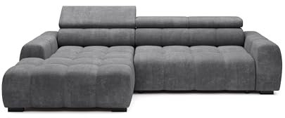 DomoHome Ecksofa Bull – Modernes stilvolles Eckcouch, Verstellbarer Sitz, Ohne Schlaffunktion, Hochwertiger Eden-Stoff, Linkes Layout, Maße: 285x168x97 cm, Farbe: HELLGRAFIT