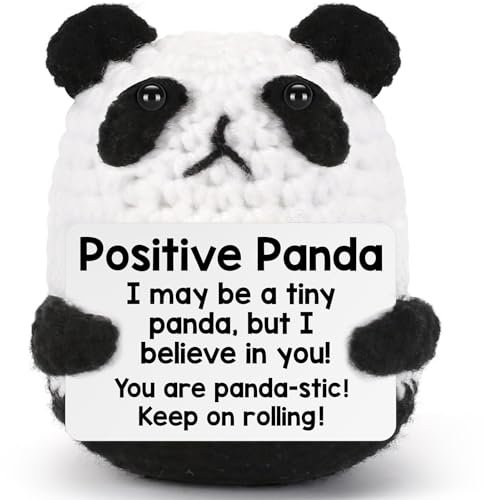 Calkkrer Positive Crocheted Panda, Handgemachtes Kuscheltier, Emotionale Unterstützung, Motivationsgeschenk, Glücksbringer, Entspannungs-Geschenk, Aufmunterung