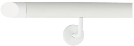 TIBU Handlauf Aluminium Weiß Geländer 30-600cm Wandhandlauf Treppe gewinkelte Edelstahlhalter, Länge 200 cm mit 3 Halter und schräges Endstück