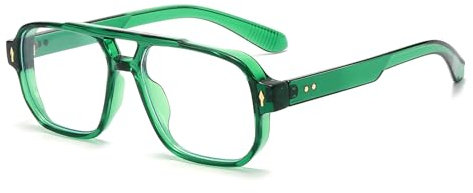 LJCZKA Square Blue Light Blocking Glasses for Women Men 70s Pilot Square Frame Oversized Computer Gaming Eyeglasses Anti Eyestrain Clear Lens (Green, 0.0, x)