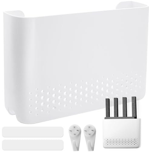 NVGFTG Router Box 25.6 × 17 × 5 cm Router Hide Wall Box Plastic White Router Cabinet Home Router Storage Box WiFi Router Bracket Wall for Storage of Routers
