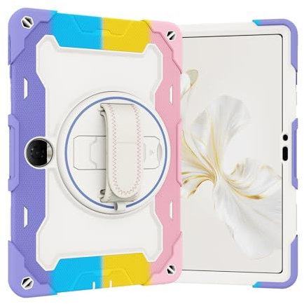 Tablet PC Hülle Kinderhülle Compatible with Huawei Honor Pad 9 12,1 Zoll, elastische Halterung mit mehreren Winkeln + 360° verstellbare, schwenkbare Handschlaufe, bruchfeste 3-in-1-Schale, sturzsicher