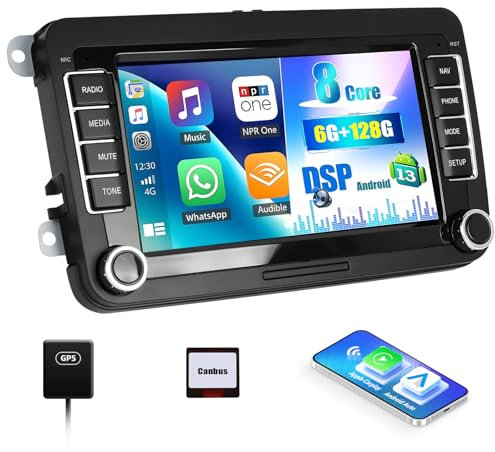 6+128G CAMECHO 7 Zoll Navi Autoradio für Golf 5 6 VW Polo Touran Tiguan Passat B6 B7 Seat Skoda, Android 13 Wireless Carplay Android Auto Bluetooth Radio mit WIFI GPS FM/RDS +Canbus HD IPS Touchscreen