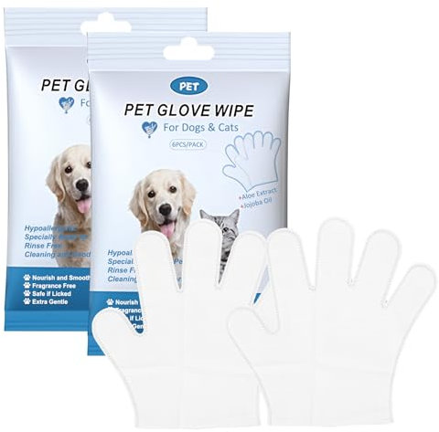 Fogbush Pet Glove Wipes for Dog, 12Pcs Dog Cleaning Gloves Thickened Pet Cleaning Gloves Daily Care and Traveling Cat Wipes Gloves Waterless Gentle Cleaning Wipes for Dogs Cats Face Body Ear Paws Bum
