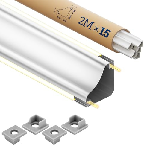 GEEKLUX 15 × LED Aluminium Eckprofil V-Form 2m – Doppel LED Strip Kanal für 2 Streifen, 45° LED Profil Ecke Aluminium V-Profil, LED Eckprofil für indirekte Beleuchtung, Wand & Decke