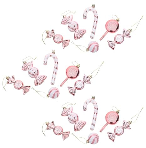 HYTROVE 18stücke Zuckerstangen-Ornamente Aus Kunststoff Hängende Weihnachtsdekorationen Mit Pfefferminz-Motiv in Roségoldfarben Weihnachtsbaumschmuck Und Kamin-Dekorationen