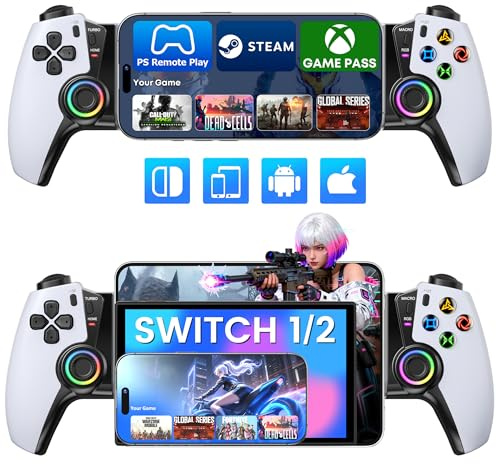 Mobile Game Controller für iOS/Android/Switch 2/Switch/OLED, Wireless Handy Controller Gamepad mit Hall-Effekt Joysticks, PS Remote Play/Xbox Cloud/Steam Link/GeForce Now/Call of Duty/Roblox