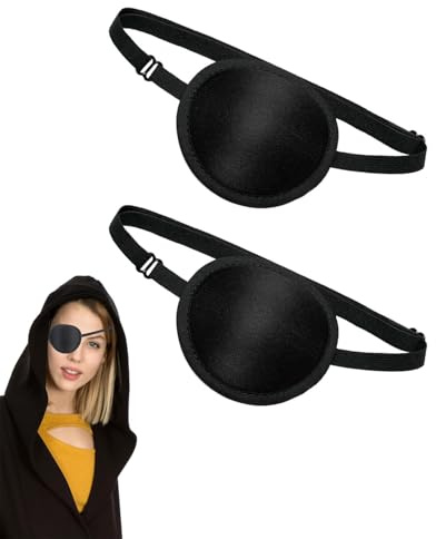 HUVZOR 2 Piezas Parche Ocular Adulto Niño Parche Ocular Ajustable Estrabismo Parche Ocular Pirata para Ameliapia y Estrabismo para Adultos y Niños Ojo Izquierdo y Ojo Derecho(Negro)