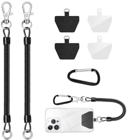2 Stück Handy Diebstahlschutz Federschnur,Telefonleine Diebstahlschutz Handysicherung,Handy Sicherung Diebstah Kette,Handyband mit Flexiblem Spiralkabel für Outdoor-Wandern und Klettern (Schwarz)